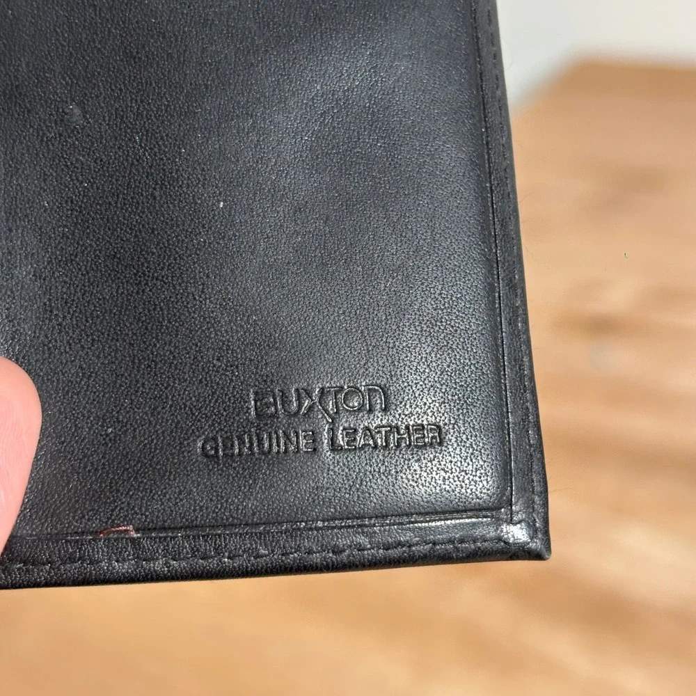 Buxton Mens Black Genuine Leather Trifold Wallet Classic Compact ID Window